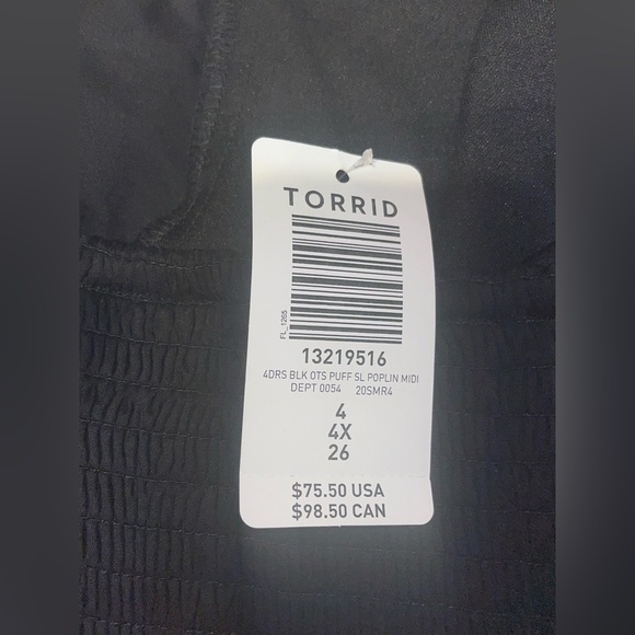 Torrid Black Poplin Puff Sleeve Midi Dress New Tag! Womens Size 4X - Picture 8 of 8
